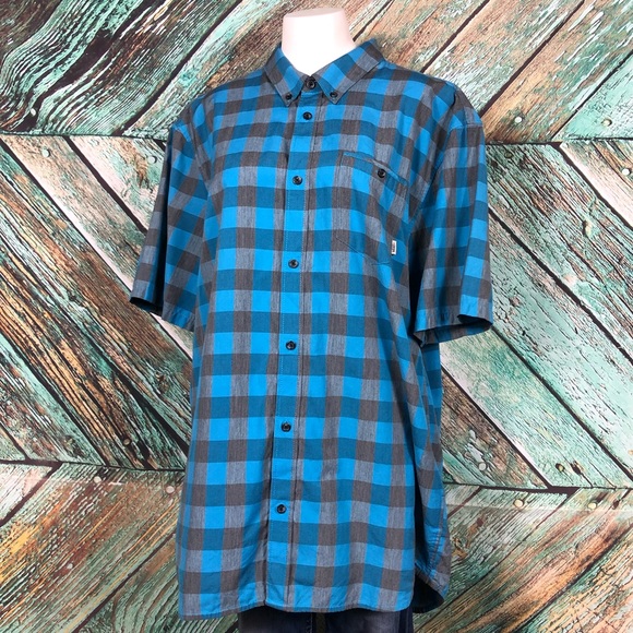 Vans Other - C3 - Vans Mens Teal Grey Plaid Short Sleeve Button Down - L